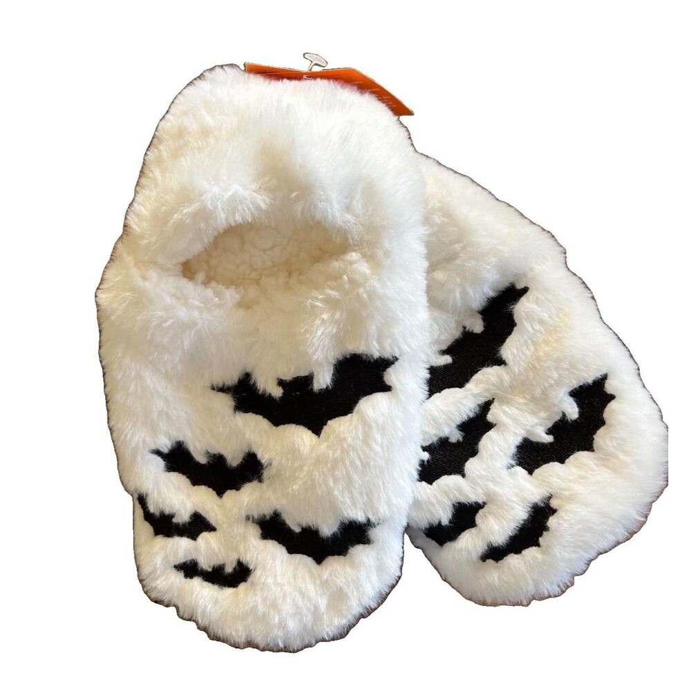 Women's Bats Halloween Faux Fur Slipper Socks- Hyde and EEK!  M/L  (8-10)